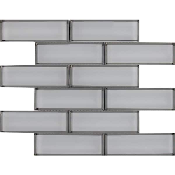 Ice Bevel Subway 11.73 in. x 11.73 in. Glossy Glass Mesh-Mounted Mosaic Tile (0.96 sq. ft./Each)