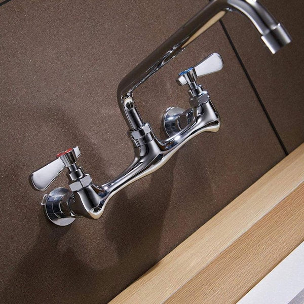 2-Handle Wall Mount Kitchen Faucet With 8 Inch Swivel Spout 8