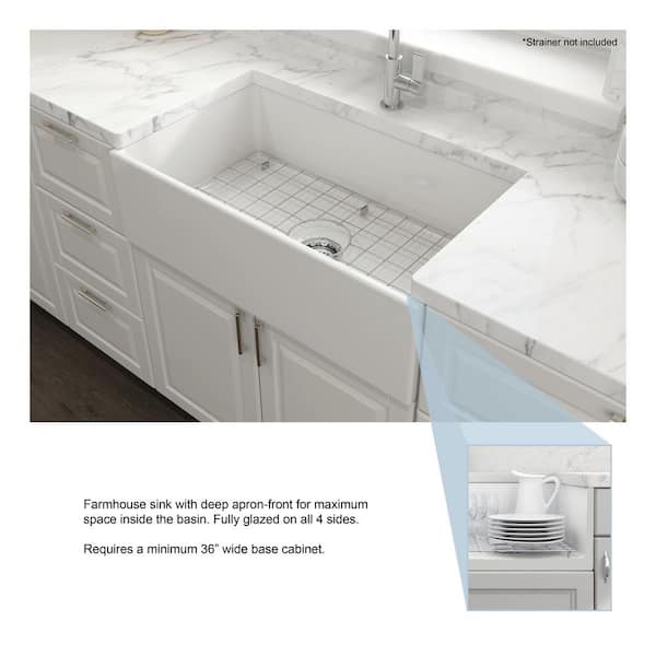 Farmhouse Apron-Front Fireclay 33 in. Single Bowl Kitchen Sink in White with Bottom Grid