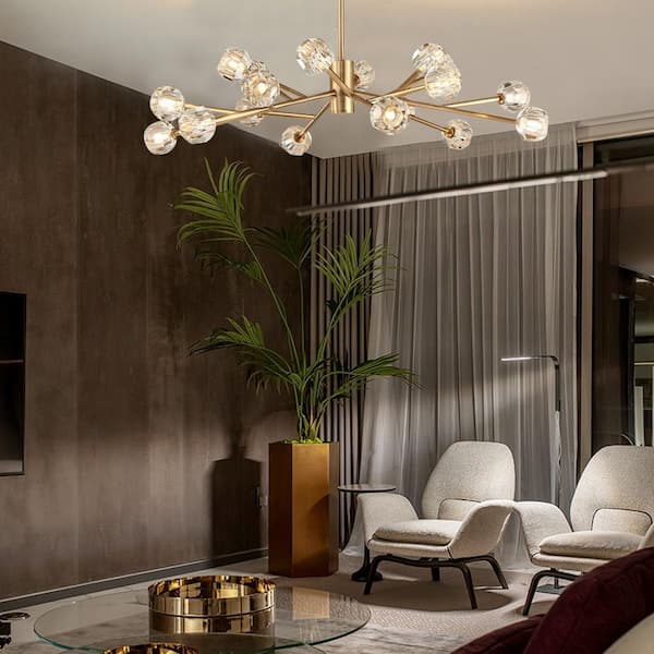 Modern 42 in. 18-Light Gold Crystal Sputnik G9 Chandelier