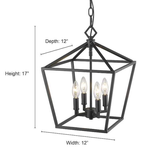 4-Light 12 in. W Matte Black Taper Candle Pendant