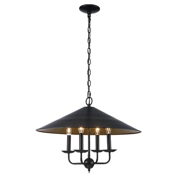 4-Light Black and Gold Chandelier Light Fixture with Metal Shade