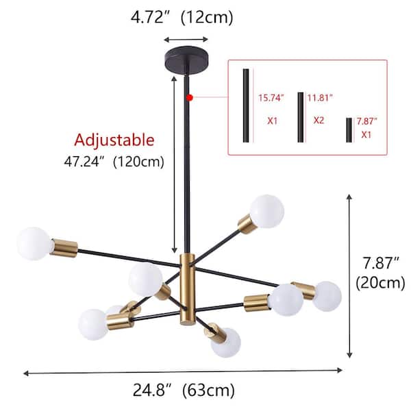 8-Light Modern Sputnik Gold Chandelier Industrial Pendant Ceiling Light