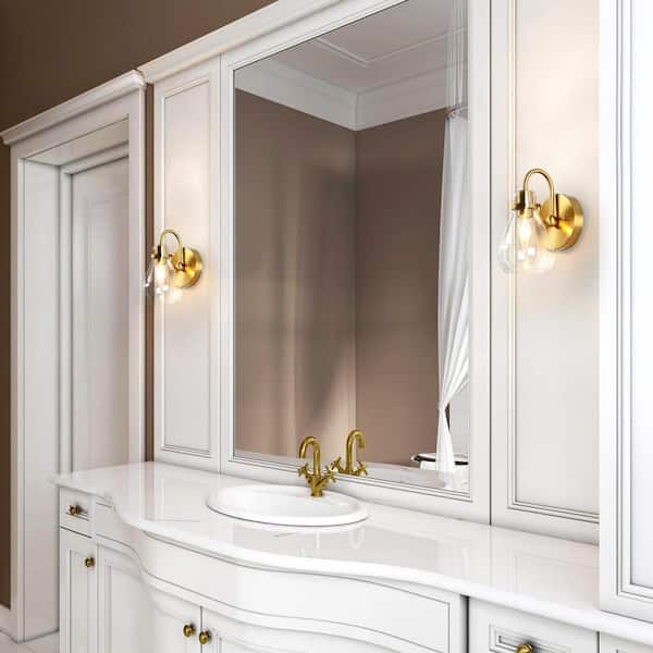 Modern Teardrop Bedroom Wall Light(s) 1-Light Brass Wall Sconce Lighting Bathroom Wall Light(s) with Clear Glass Shade