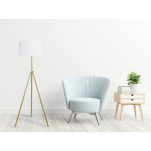 59 in. Gold Tripod Floor Lamp 100% Metal Body with Linen Round Shade E26 Socket