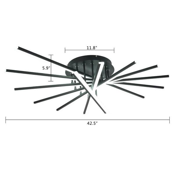 42.5 in. 7-Light Black Integrated LED Modern Creative Flush Mount Ceiling Lamp