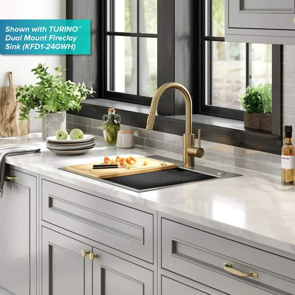 Oletto Single Handle Pull Down Sprayer Kitchen Faucet in Spot Free Antique Champagne Bronze