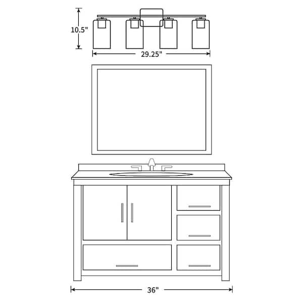 29 in. 4-Light Black Vanity Light with Square Glass Shades