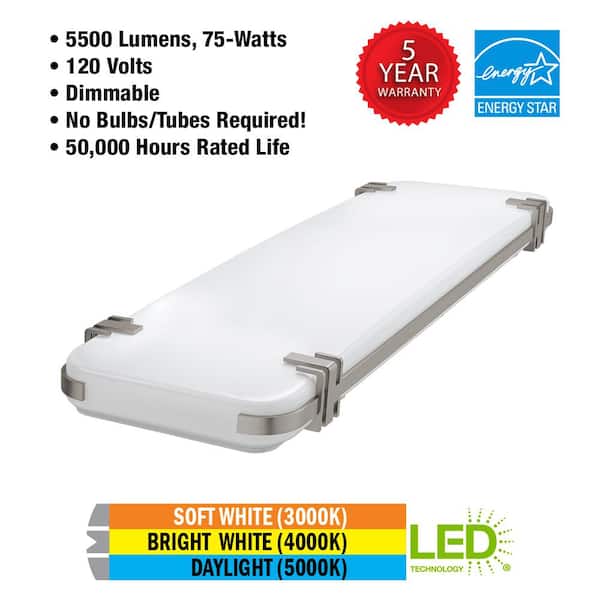 Mission Industrial 48 in. x 15 in. Brushed Nickel Adjustable CCT LED Flush Mount Ceiling Light 5500 Lumens Dimmable