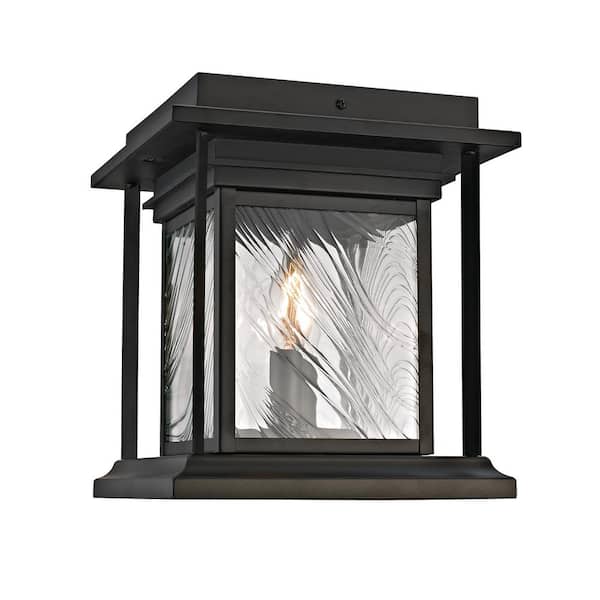 2-Light Transitional Outdoor Flush Mount Light with Watered Glass, Dark Bronze