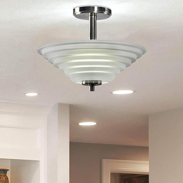 Solomon 18-Watt Satin Nickel Integrated LED Ceiling Semi-Flush Mount