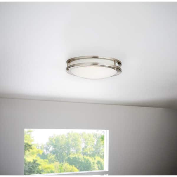 Flaxmere 12 in. Brushed Nickel Dimmable Integrated LED Flush Mount Ceiling Light with Frosted White Glass Shade