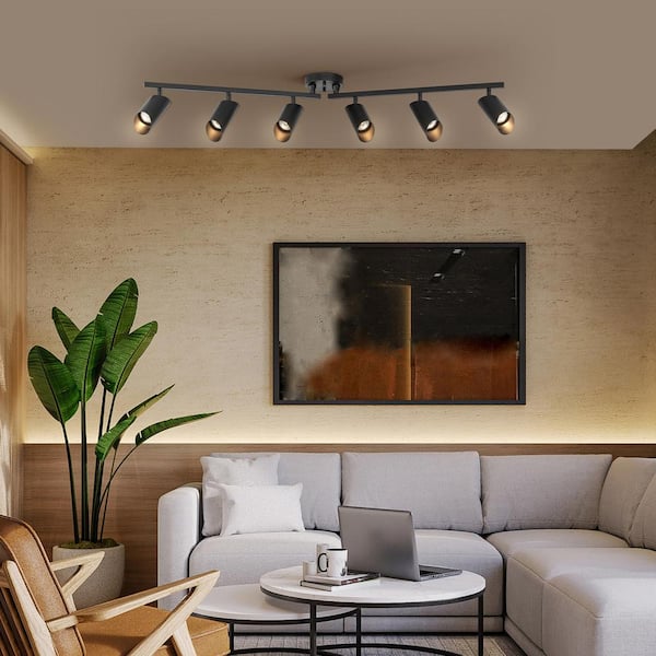 Modern 3.8 ft. Matte Black Foldable Hard Wired Indoor Track Lighting Kit with Adjustable Step Heads