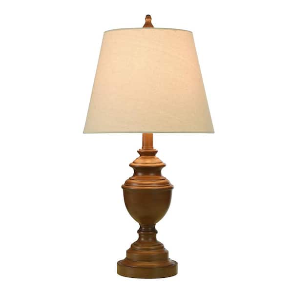 24 in. French Oak Table Lamp with Heathered Light Beige Hardback Fabric Shade