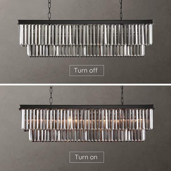 40 in. 7-Light Black Modern Matte Black Crystal Chandelier Linear Farmhouse Kitchen Island Dining Room Pendant Lighting