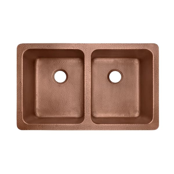 Adams 36 in. Undermount Farmhouse Double Bowl 16 Gauge Antique Copper Kitchen Sink