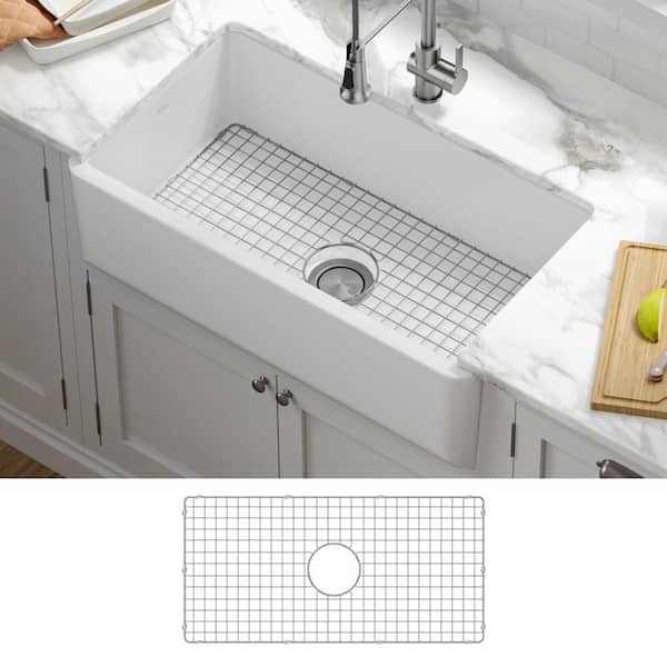 Turino Matte White Fireclay 33 in. Single Bowl Farmhouse Apron Kitchen Sink