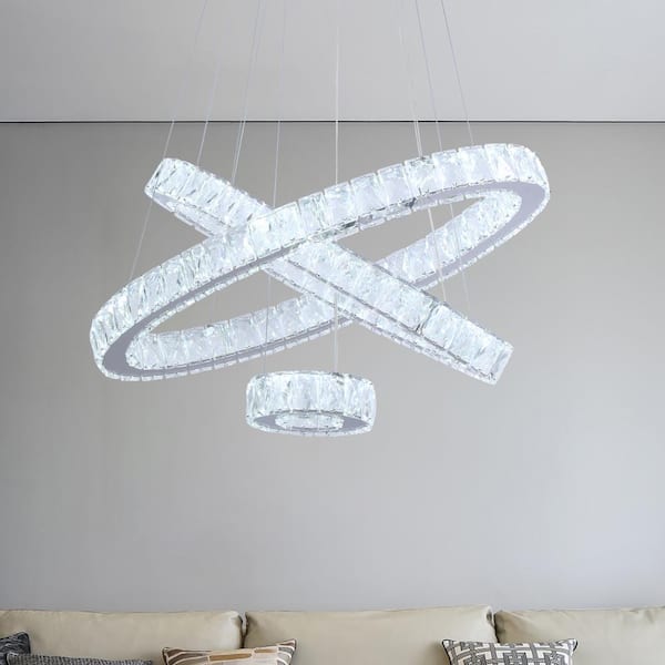 Jefferson 3 - Light Clear/Chrome Unique Geometric Integrated LED Chandelier with Crystal Accents
