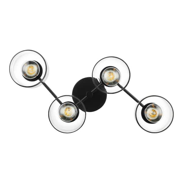 Boundbrook 26.25 in. 4-Light Matte Black Semi-Flush Mount with Clear Glass Shades