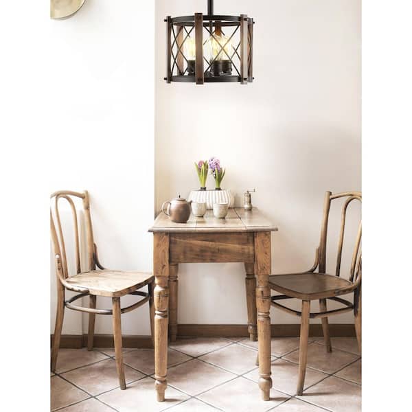 Ferme 14 in. 3-Light Iron Rustic Farmhouse LED Flush Mount, Brown/Oil Rubbed Bronze