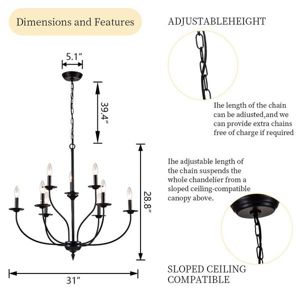 Boise 9-Light Black Candle Style Classic/Traditional Chandelier