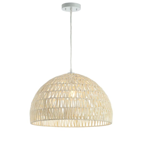 Campana 20 in. Woven Rattan Dome LED Pendant-Light, Cream
