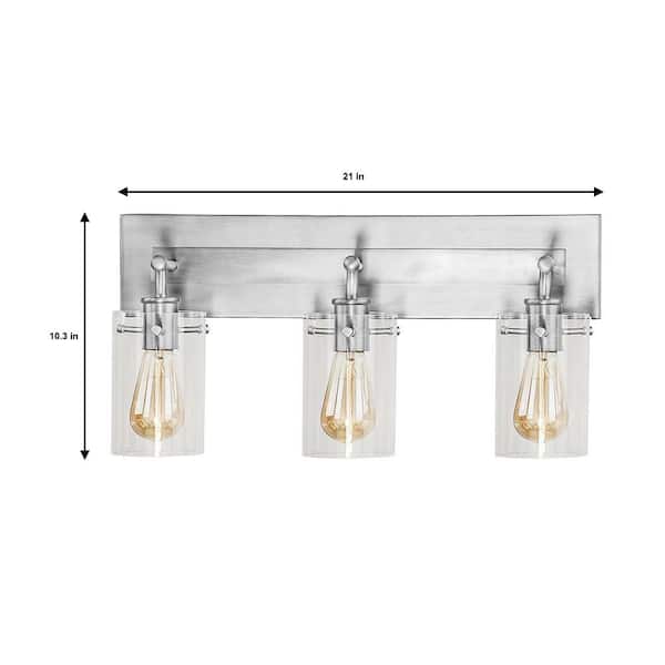Regan 21 in. 3-Light Brushed Nickel Bathroom Vanity Light with Clear Glass Shades
