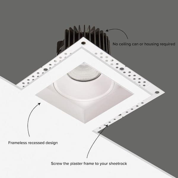 4 in. Trimless Slim Square Recessed Anti-Glare LED Downlight, White, Canless IC Rated, 1000 Lumens, 5 CCT 2700K-5000K