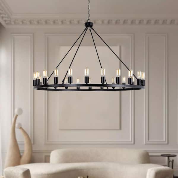 Bismarck 24-Light Black Candle Style Wagon Wheel Chandelier