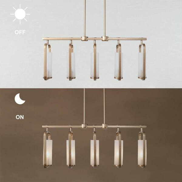 Transitional Kitchen Island Gold Chandelier 5-Light Hanging Ceiling Light Frosted Glass Shaded Dining Room Chandelier