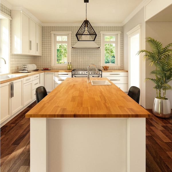 8 ft. L x 40 in. D, Acacia Butcher Block Island Countertop in Golden Teak with Square Edge