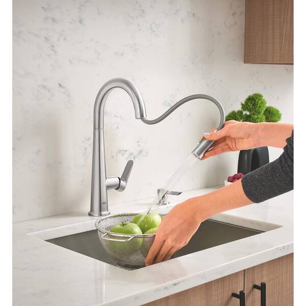 Veletto Single-Handle Pull-Down Dual Sprayer Kitchen Faucet with Soap Dispenser in SuperSteel InfinityFinish