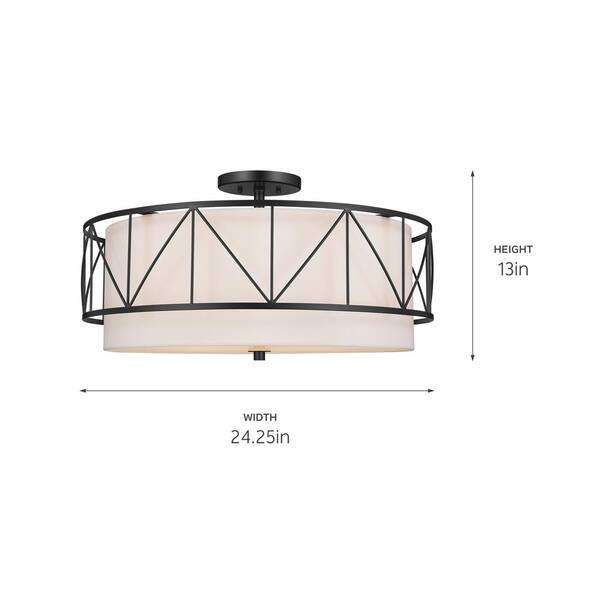 Birkleigh 24 in. 4-Light Black Hallway Art Deco Semi-Flush Mount Ceiling Light with Satin Etched Glass
