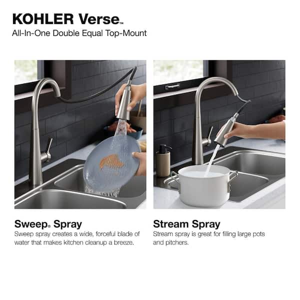 Verse Stainless Steel 33 in. Double Bowl Drop-In Kitchen Sink with Faucet