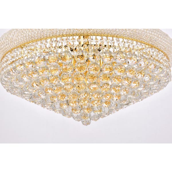 Timeless Home 30 in. L x 30 in. W x 50 in. H 32-Light Gold Transitional Chandelier with Clear Crystal