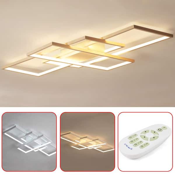35 in. 1-Light Modern White Integrated LED Square Acrylic Dimmable Flush Mount Ceiling Light with Remote