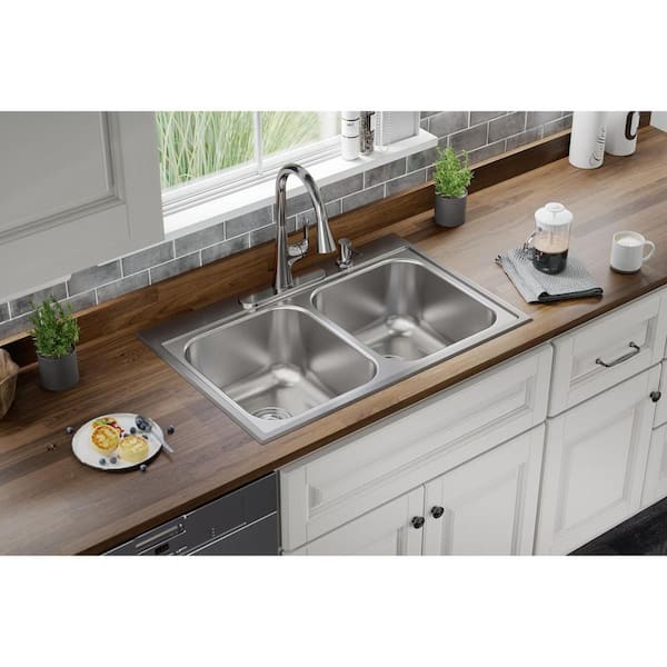 Parkway 20-Gauge Stainless Steel 33 in. Double Bowl Drop-In Kitchen Sink