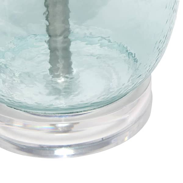 22 in. Clear Blue Oval Glass Table Lamp with White Drum Shade