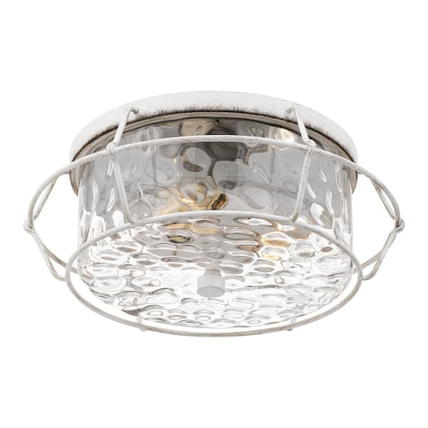 Farragut 13.75 in. 3-Light Antique White Semi-Flush Mount with Clear Water Glass