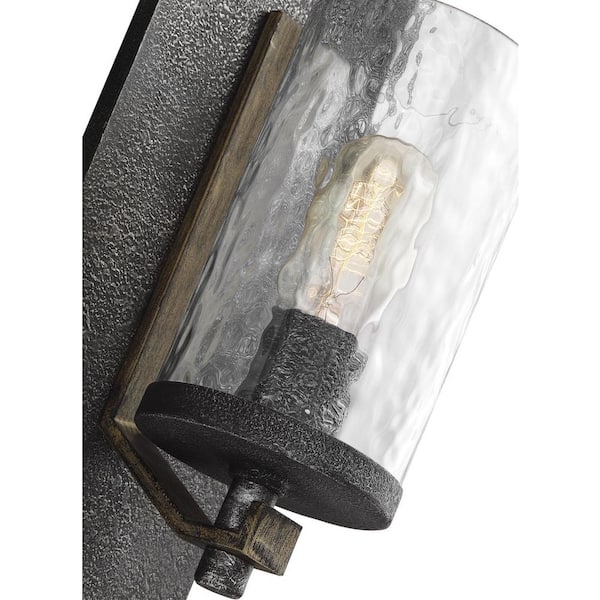 Angelo 5.5 in. W. 1-Light Distressed Weathered Oak and Slated Grey Metal Wall Sconce with Clear Thick Wavy Glass