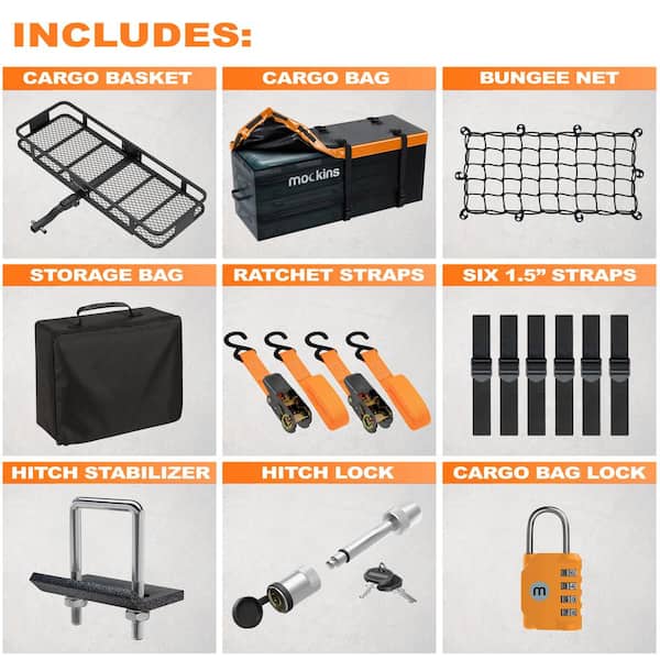 500 lbs. Capacity Hitch Mount Cargo Carrier Basket, 16 cu. ft. Cargo Bag , Thick Straps, Foldable Shank and 2 in. Raise