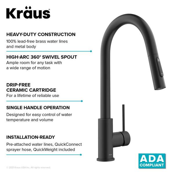Oletto Single Handle Pull Down Sprayer Kitchen Faucet in Matte Black