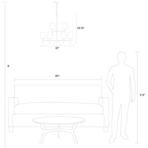 Driscoll 9-Light Satin Brass Mid-Century Modern Hanging Chandelier with Inside White Painted Etched Glass