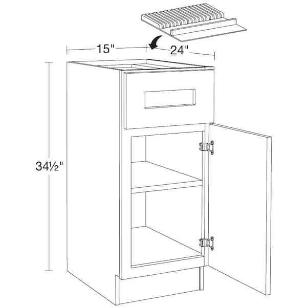 Newport 15 in. W x 24 in. D x 34.5 in. H Pacific White Painted Plywood Shaker Assembled Base Kitchen Cabinet Rt K-Block