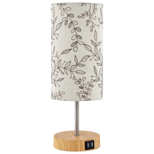 Keaisa 15 in. Beige Floral Print Design Metal Table Lamp with 2 USB Ports