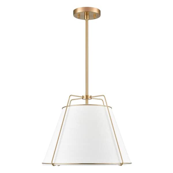 Lise 15 in. 1-Light Brushed Brass Chandelier with Fabric Shade