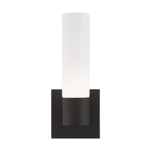 Aero 1 Light Textured Black ADA Wall Sconce with Hand Blown Satin Opal White Twist Lock Glass