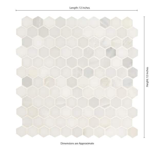 Greecian White Hexagon 12 in. x 12 in. x 10mm Honed Marble Mesh-Mounted Mosaic Tile (8.9 sq. ft. / case)