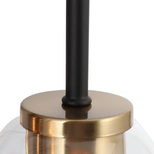 6-Light Black Modern Island Chandelier, Transitional Brass Gold Adjustable Hanging Pendant with Clear Cylinder Shade