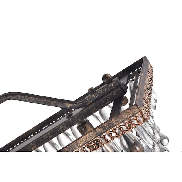 Chiara 6-Light Antique Bronze Rectangular Glam Chandelier with Clear Glass Hanging Teardrop Crystals